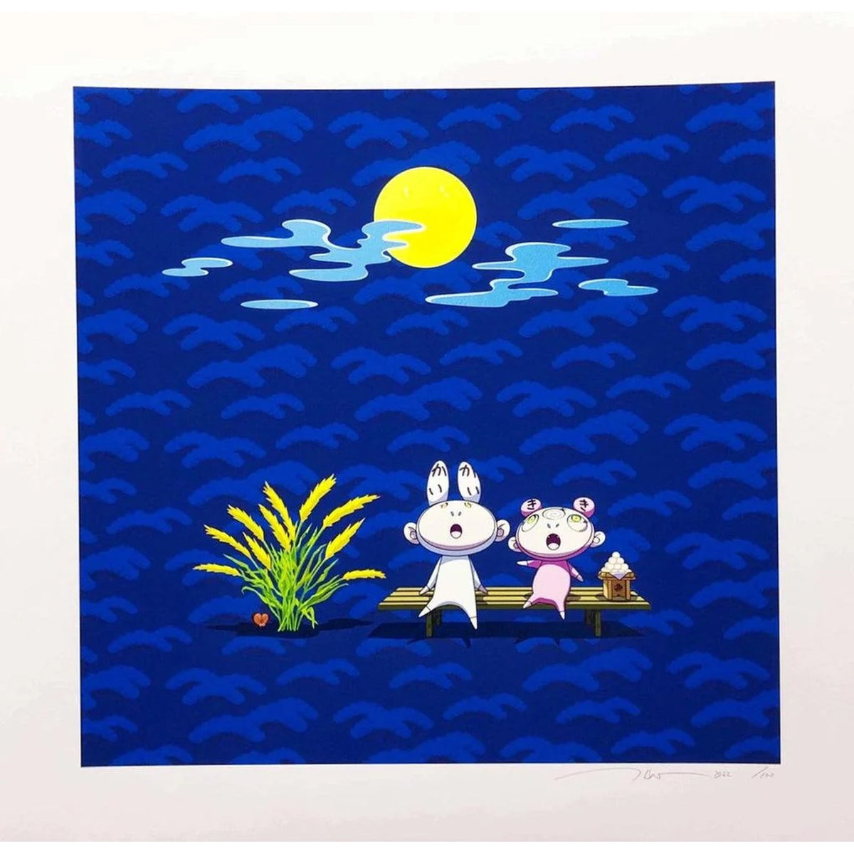 Takashi Murakami, Snow, Moon, and Flower: Kaikai and Kiki Viewing the Moon, 2022, 2022