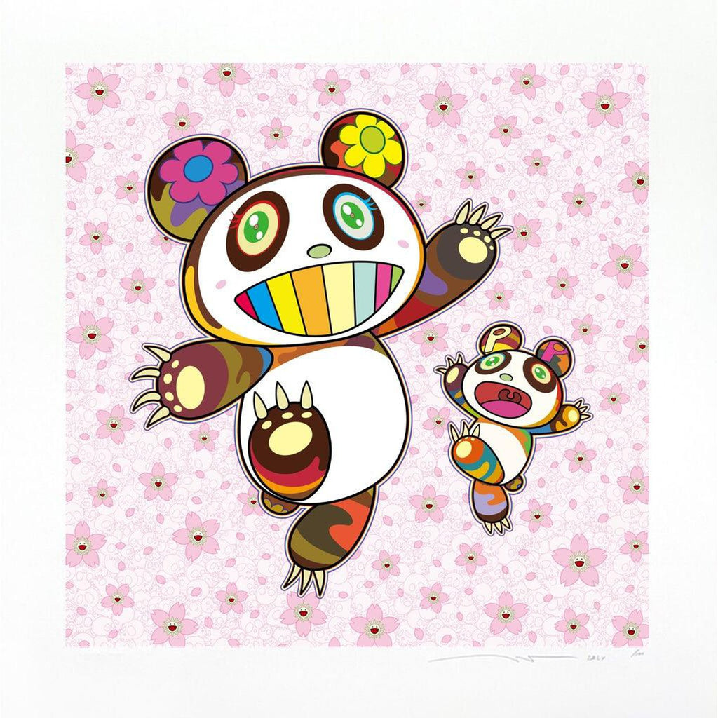 Takashi Murakami, Panda Parent and Cub in a Shower of Cherry Blossoms, 2024, 2024
