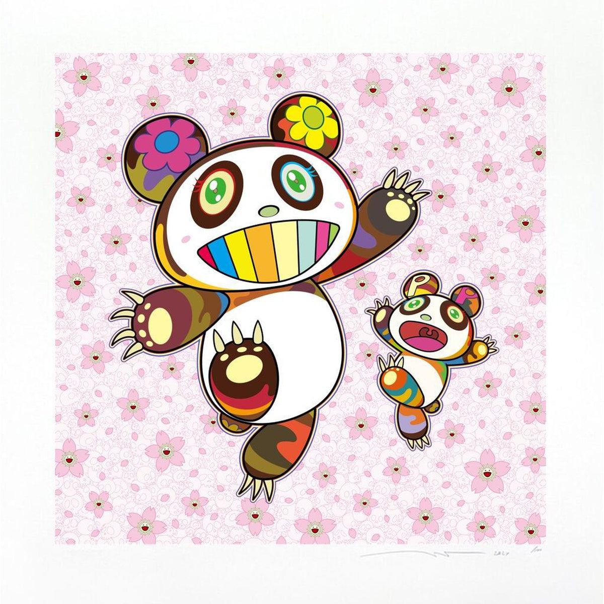 Takashi Murakami, Panda Parent and Cub in a Shower of Cherry Blossoms, 2024, 2024