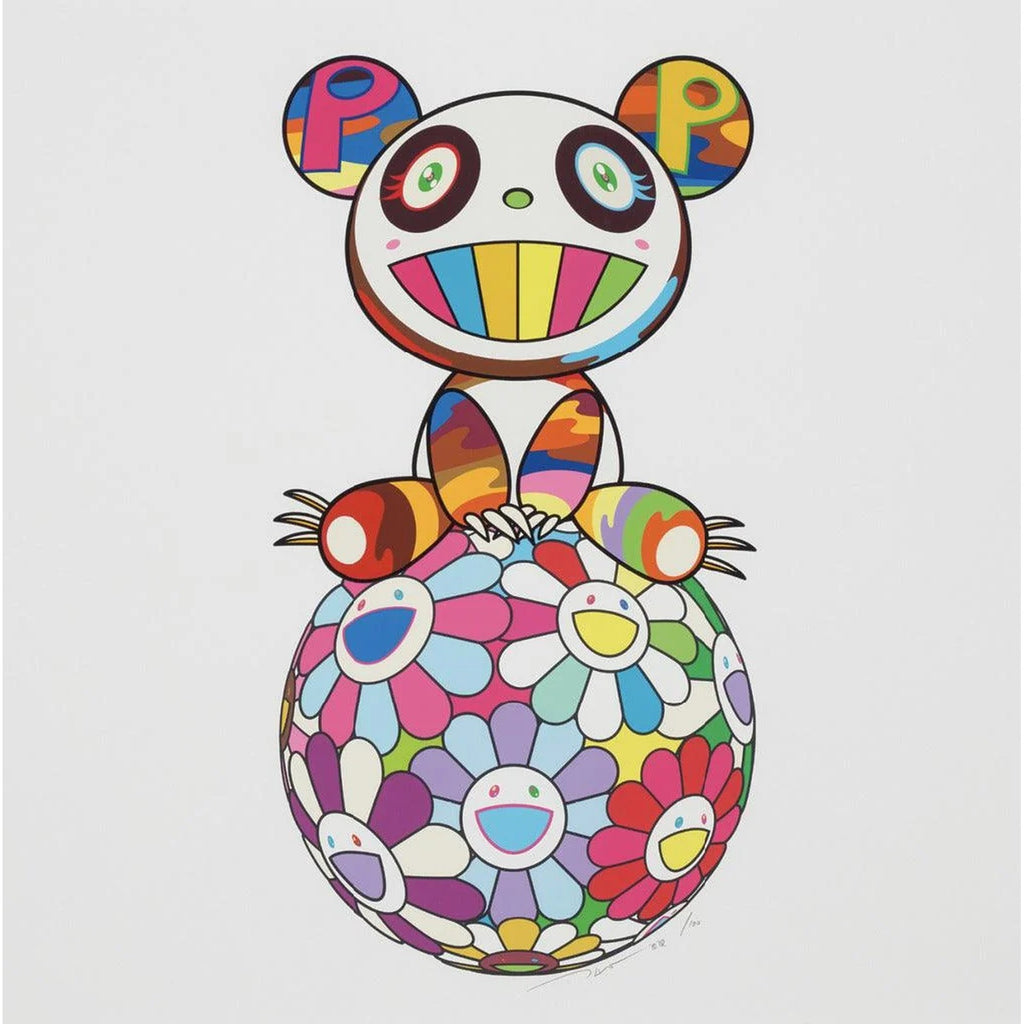 Takashi Murakami, Atop a Ball of Flowers, a Panda Cub Sits Properly, 2020, 2020