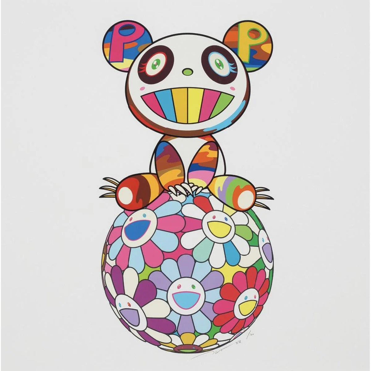 Takashi Murakami, Atop a Ball of Flowers, a Panda Cub Sits Properly, 2020, 2020