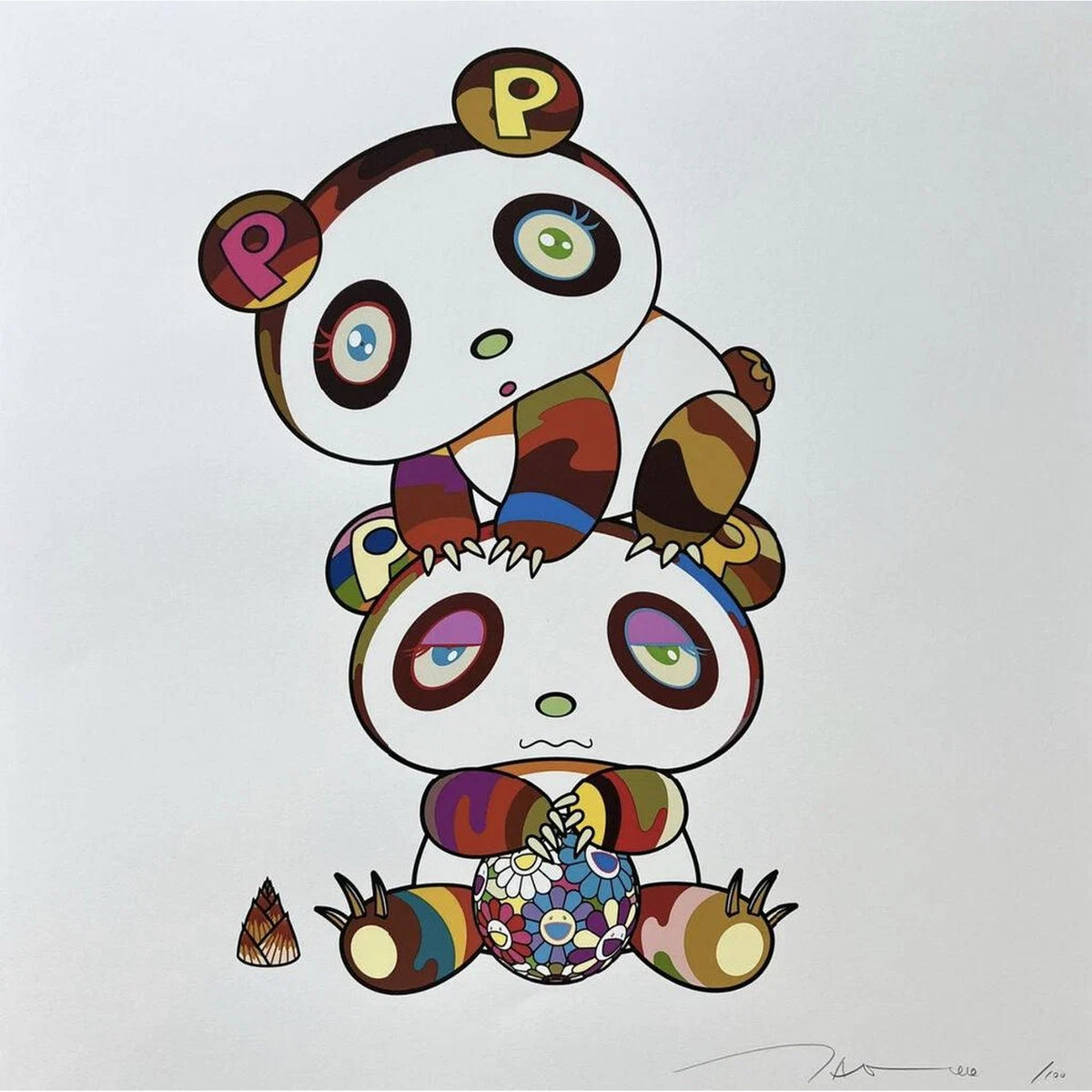 Takashi Murakami, Two Panda Cubs in a Totem Pole, 2020, 2020