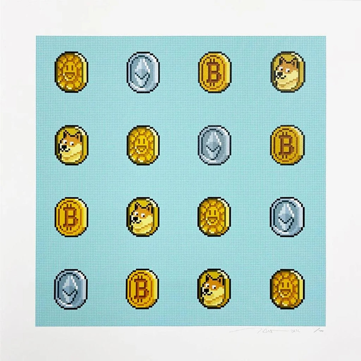 Takashi Murakami, Murakami.Flower COINs with Other Crypto Coins: 4 × 4, 2022, 2022