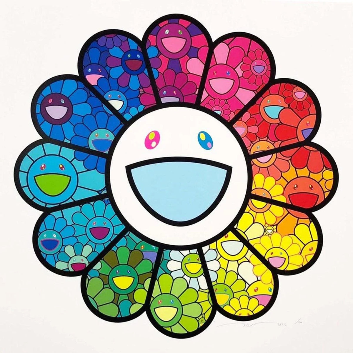 Takashi Murakami, Multicolor Superflat Flowers, 2022, 2022