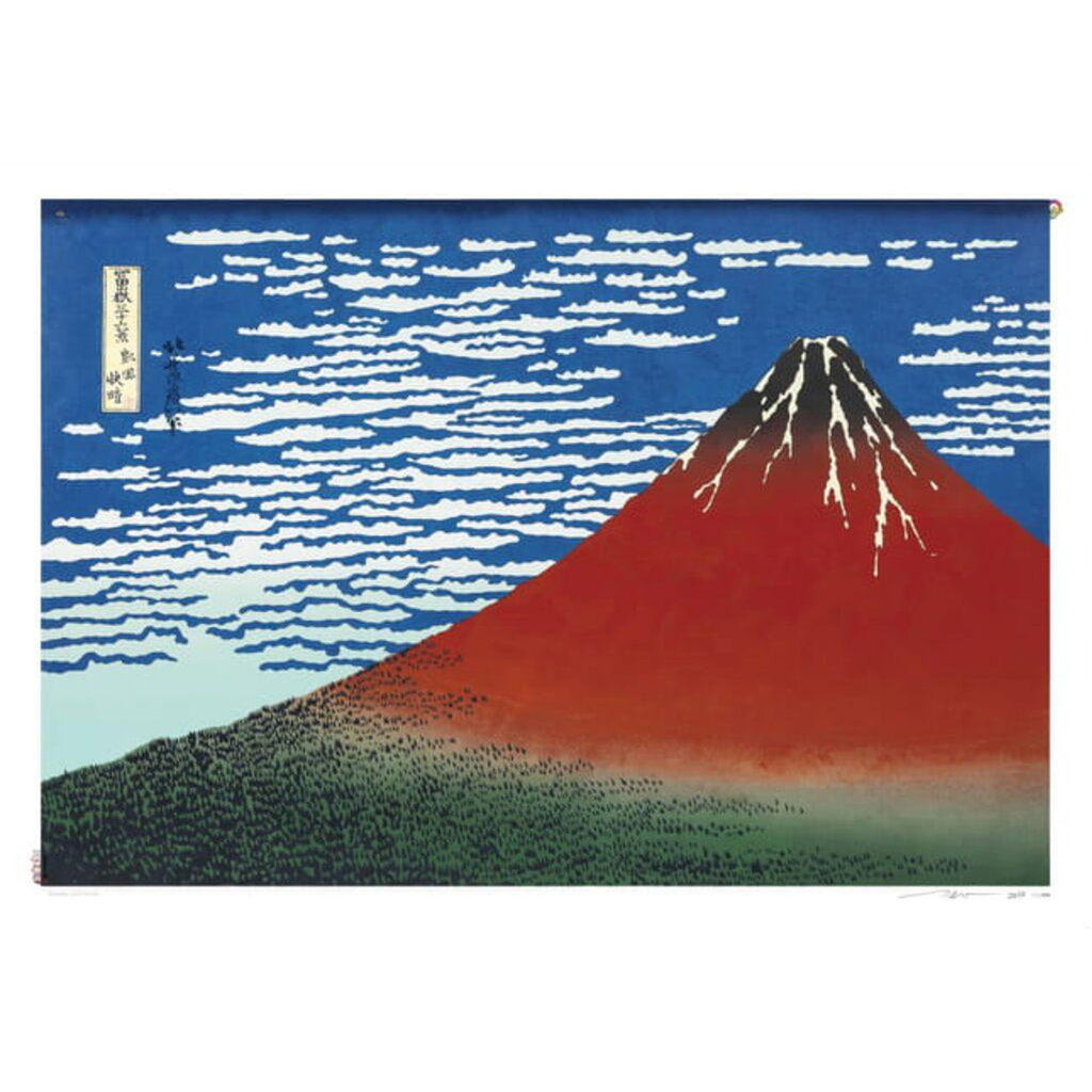 Takashi Murakami, Katsushika Hokusai's Gaifū Kaisei, Red Fuji, 2025, 2025