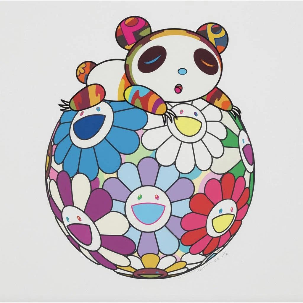 Takashi Murakami, Atop a Ball of Flowers, a Panda Cub Sleeps Soundly, 2020, 2020