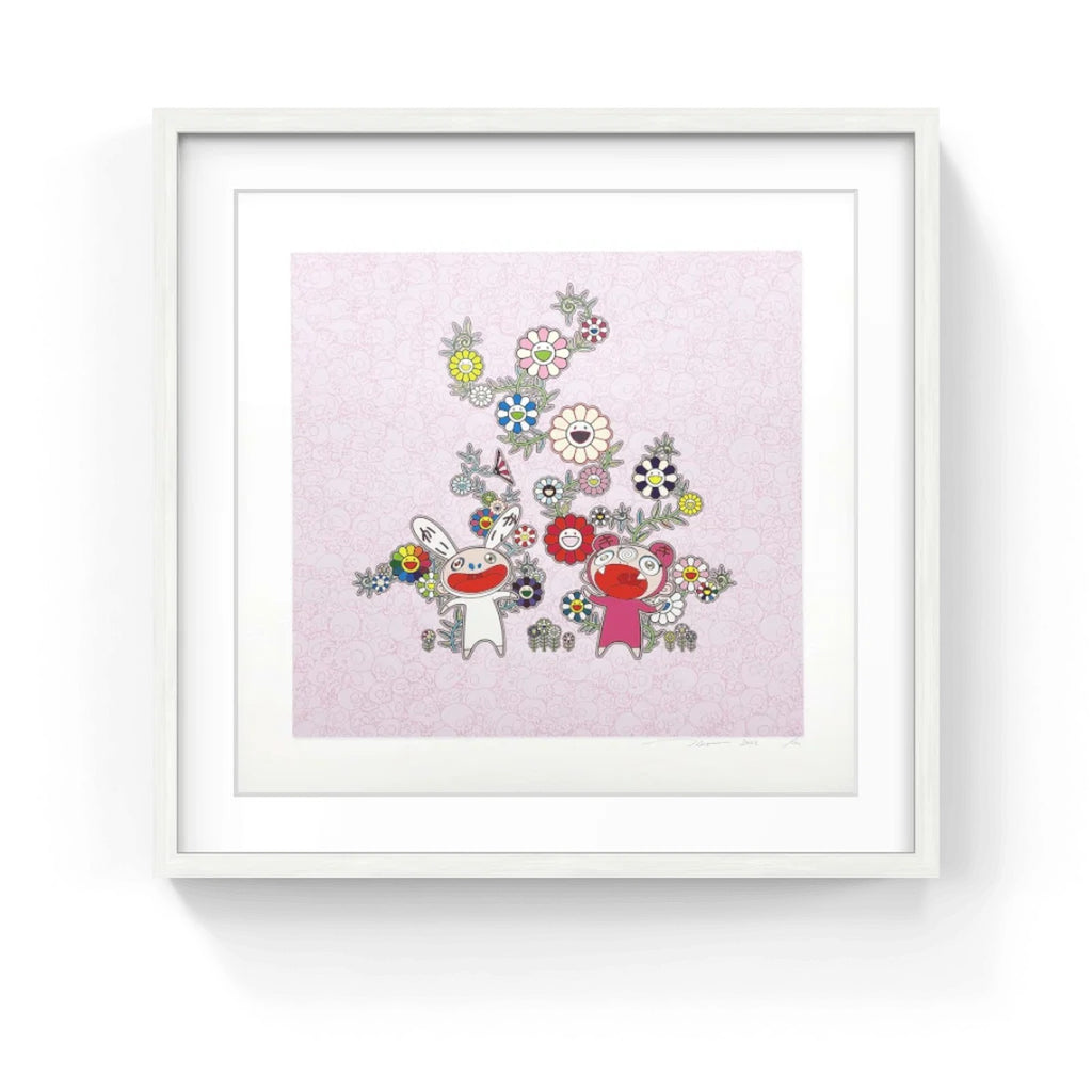 Detail of Takashi Murakami, Snow, Moon, and Flower: Flowers with Kaikai and Kiki, 2022