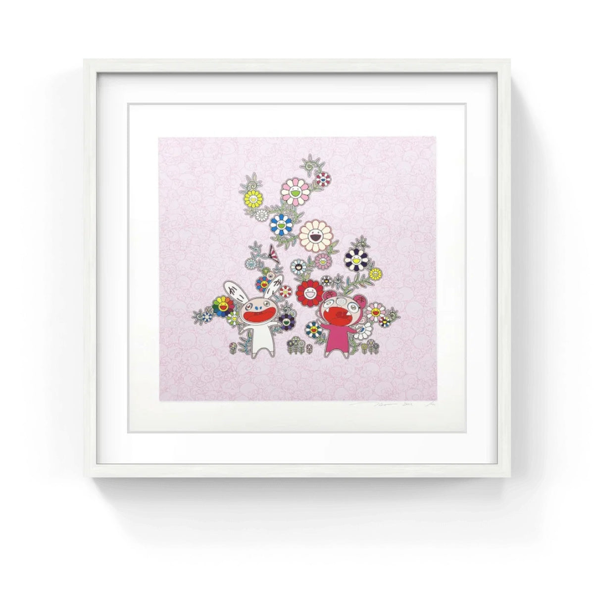Detail of Takashi Murakami, Snow, Moon, and Flower: Flowers with Kaikai and Kiki, 2022