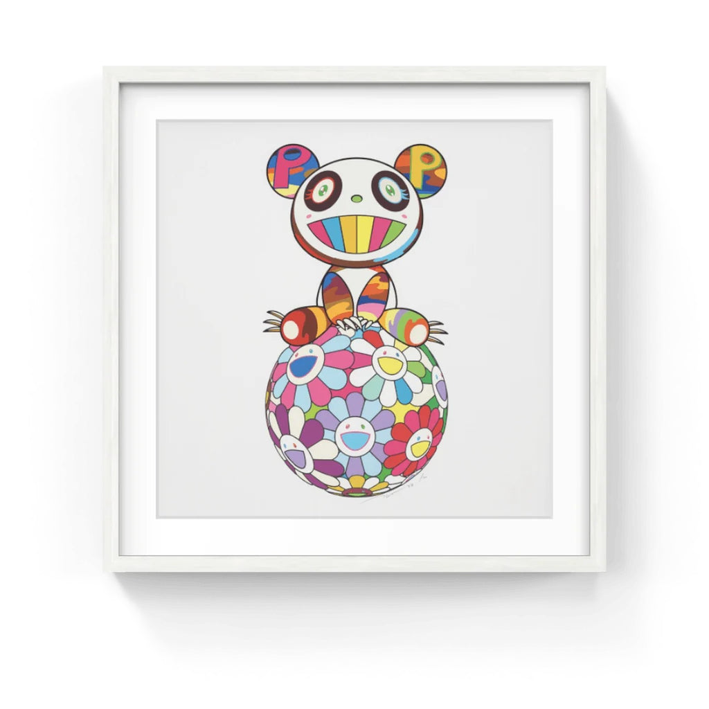 Detail of Takashi Murakami, Atop a Ball of Flowers, a Panda Cub Sits Properly, 2020