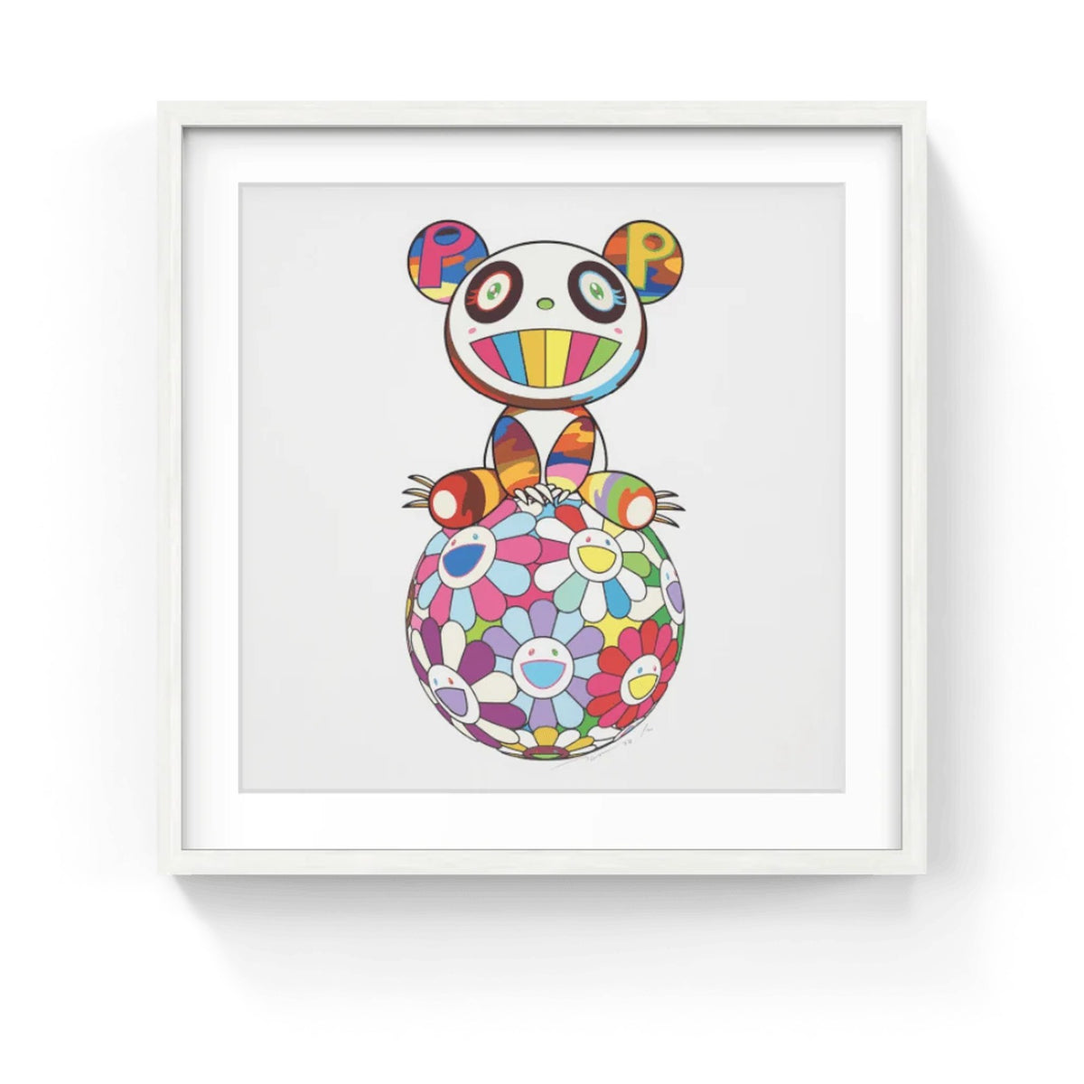 Detail of Takashi Murakami, Atop a Ball of Flowers, a Panda Cub Sits Properly, 2020