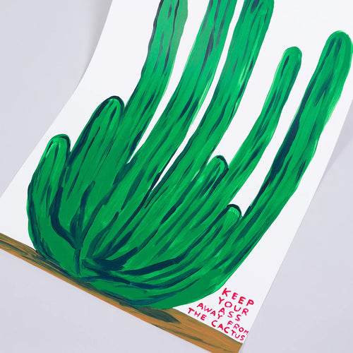 Detail of David Shrigley, “Keep Your Ass Away From The Cactus” Screenprint