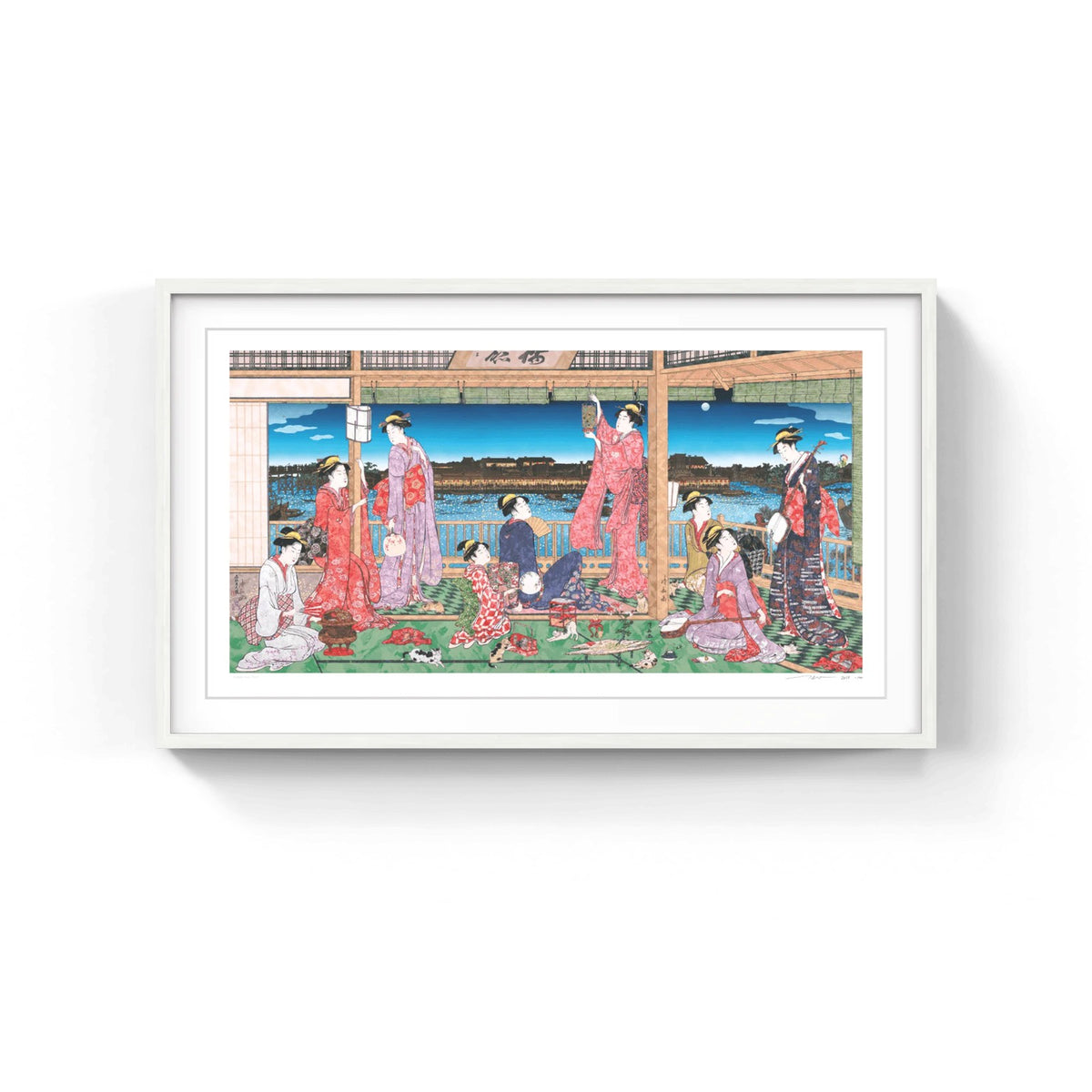 Detail of Takashi Murakami, Torii Kiyonaga’s “A Party Viewing the Moon across the Sumida River” UFO, Flower Parent and Child, and Many Cats - SUPERFLAT, 2026