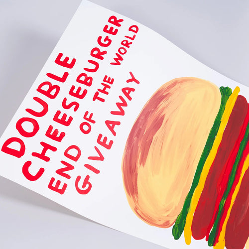 Detail of David Shrigley, “Double Cheeseburger End of the World Giveaway” Screenprint