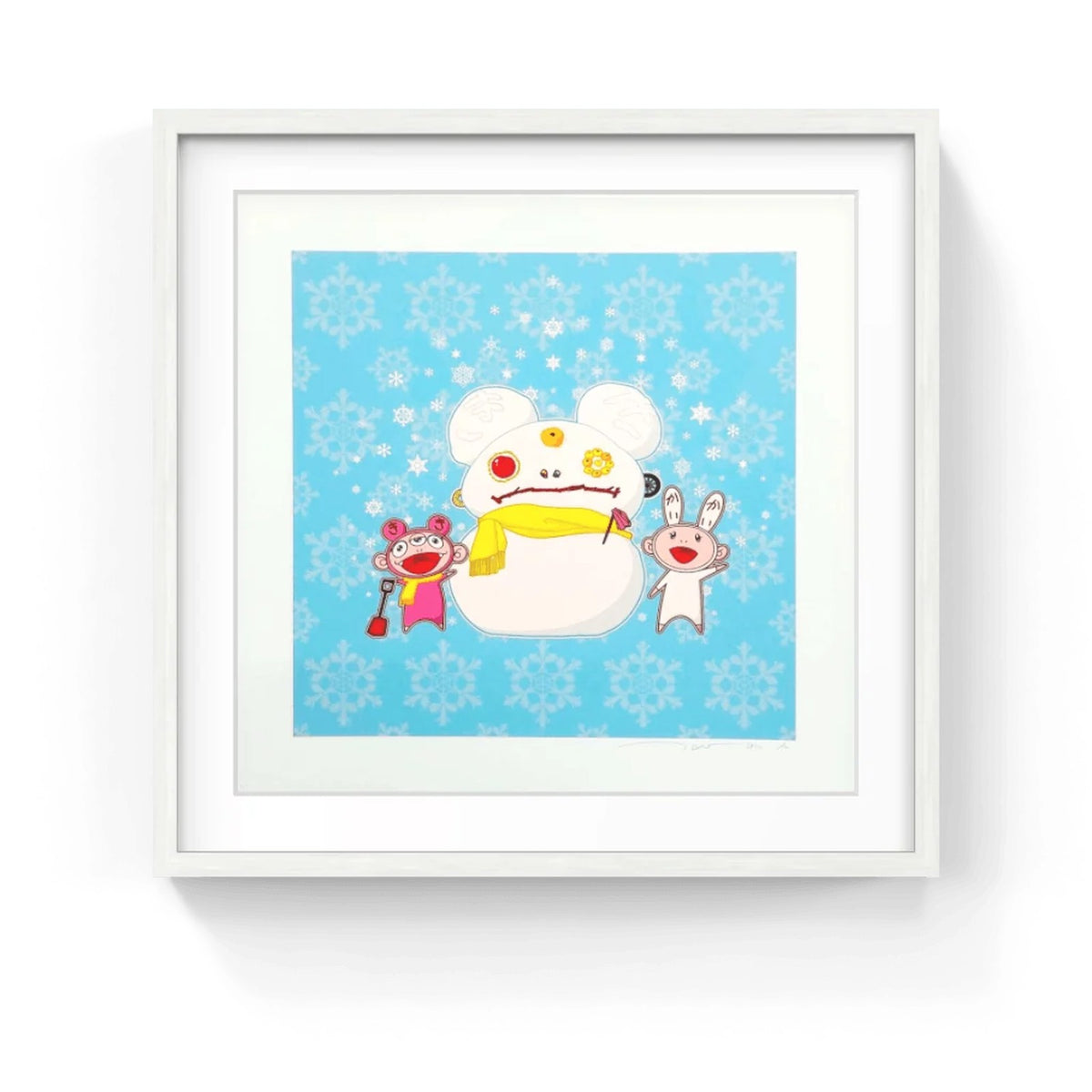 Detail of Takashi Murakami, Snow, Moon, and Flower: Snowman with Kaikai and Kiki, 2022