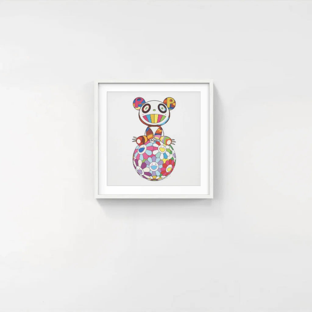 Detail of Takashi Murakami, Atop a Ball of Flowers, a Panda Cub Sits Properly, 2020