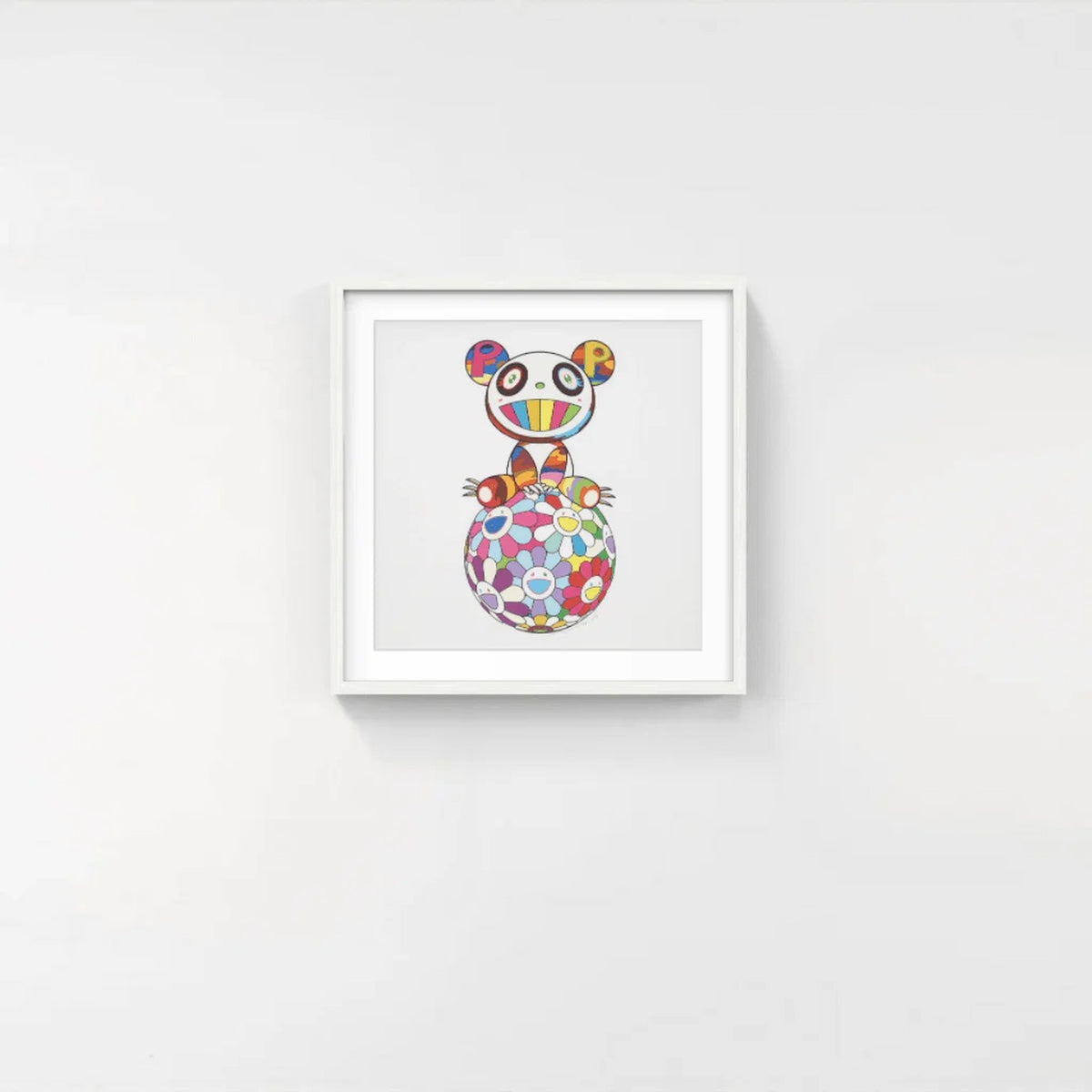 Detail of Takashi Murakami, Atop a Ball of Flowers, a Panda Cub Sits Properly, 2020
