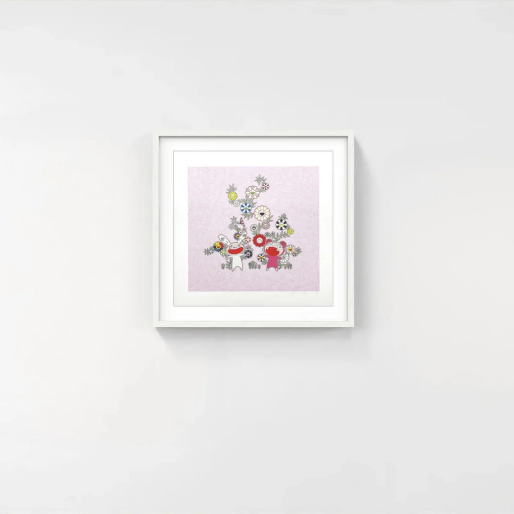 Detail of Takashi Murakami, Snow, Moon, and Flower: Flowers with Kaikai and Kiki, 2022