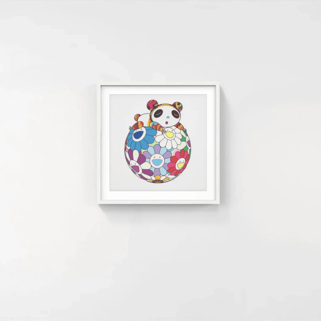 Detail of Takashi Murakami, Atop a Ball of Flowers, a Panda Cub Sleeps Soundly, 2020