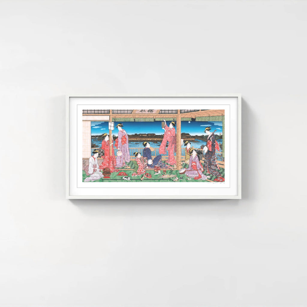 Detail of Takashi Murakami, Torii Kiyonaga’s “A Party Viewing the Moon across the Sumida River” UFO, Flower Parent and Child, and Many Cats - SUPERFLAT, 2026