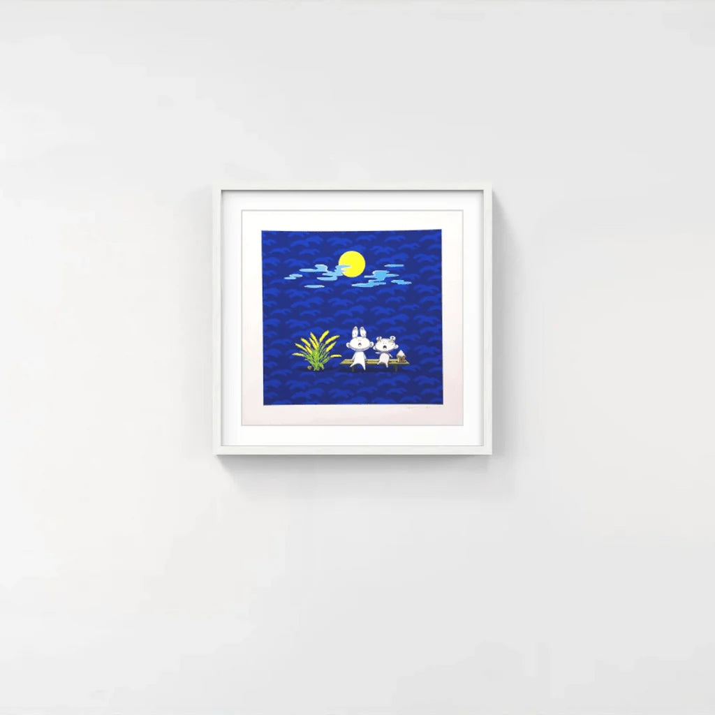 Detail of Takashi Murakami, Snow, Moon, and Flower: Kaikai and Kiki Viewing the Moon, 2022