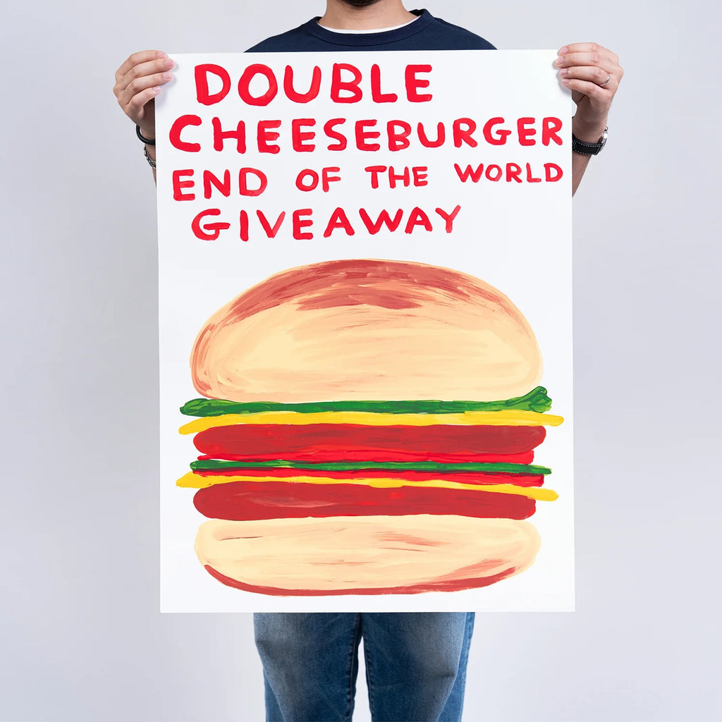 Detail of David Shrigley, “Double Cheeseburger End of the World Giveaway” Screenprint