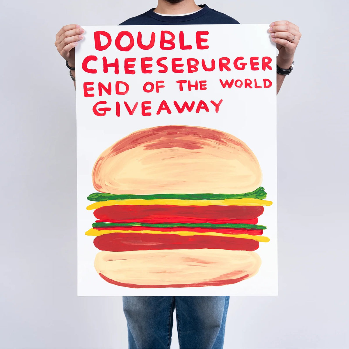 Detail of David Shrigley, “Double Cheeseburger End of the World Giveaway” Screenprint