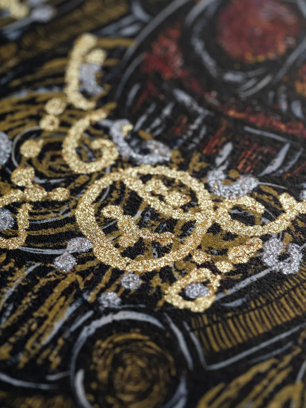 Gold and silver shimmer silkscreen detail, Miwa Komatsu print