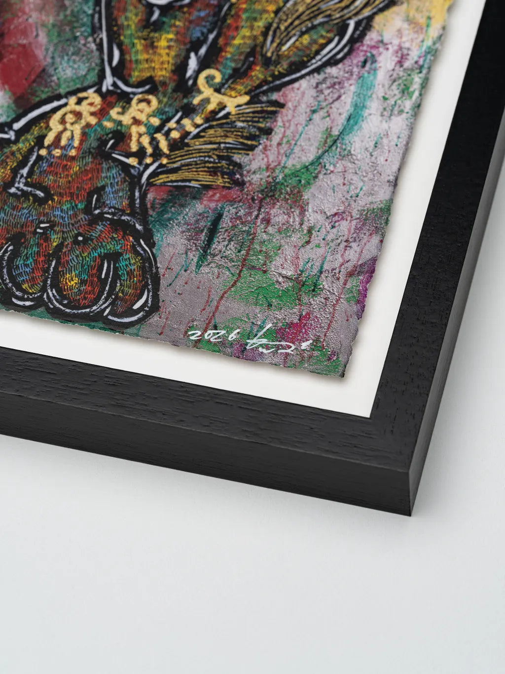 Framed edge and signature detail, Miwa Komatsu limited edition print