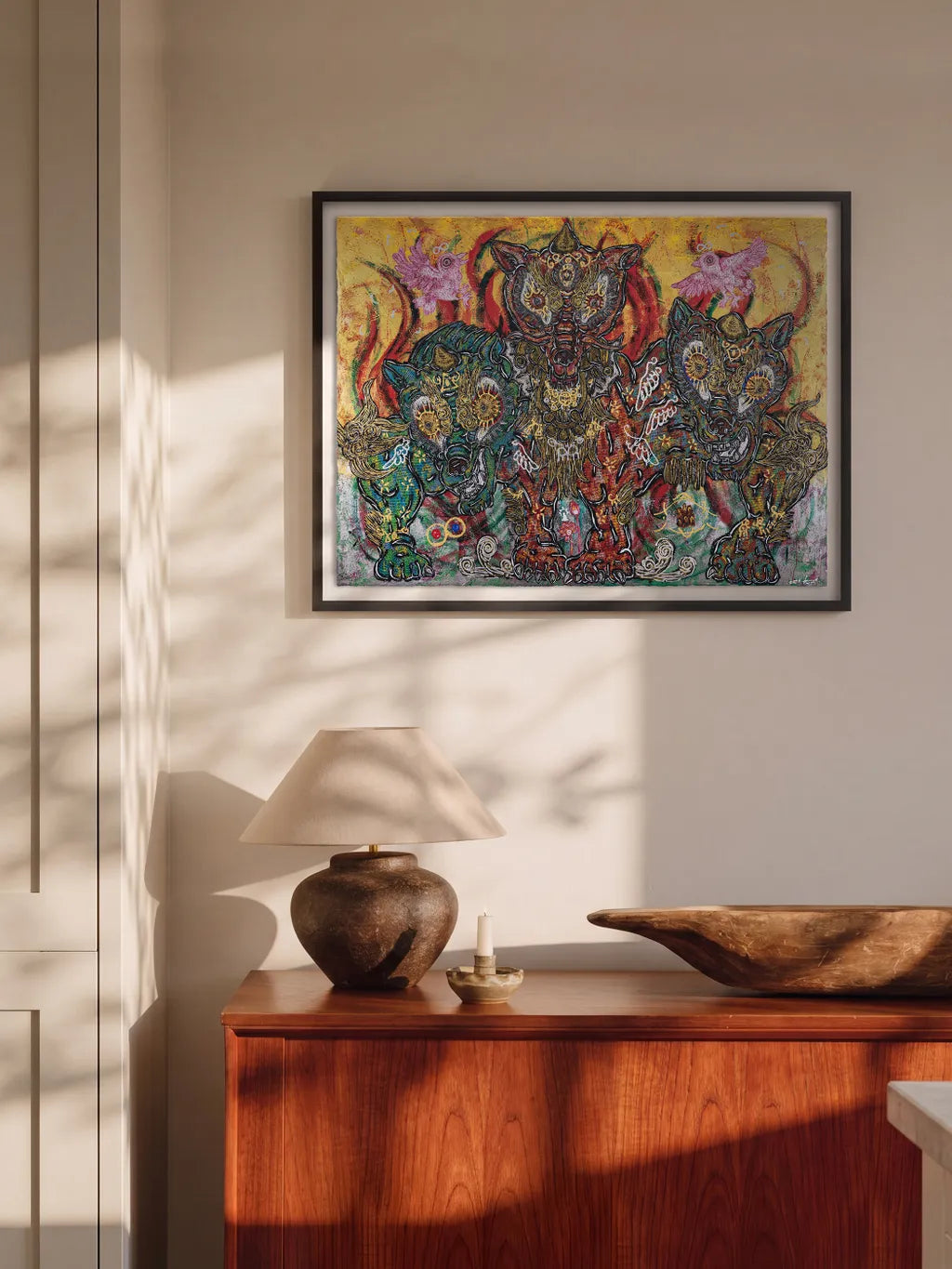 Three Guardians by Miwa Komatsu displayed in interior setting